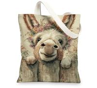 Fancy Canvas Bags, Cute Animal Print Reusable Shopping Bags, Vintage Floral Lightweight Washable Shoulder Strap Canv, beige, 13x15 Inch