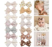 Fancy Clouds 14 Pieces Bows and Headbands for Baby Girls Stretchy Soft Nylon Hair Bows for Newborn Infant Toddler Handmade Baby Hair Accessories for Girls
