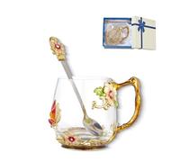 Fancy Coffee Mug Flower Tea Cup,Butterfly Daisy Clear Glass with Spoon,Gift Box,Hot And Cold Drinks Use,For Grandma Mom Wife Her Girls Friends Valentines Christmas Birthday Present Idea for Juice