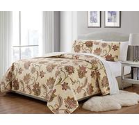 Fancy Collection 3 Pc King/California King Quilted Bedspread Floral Print Beige Taupe Blue Red Over Size New