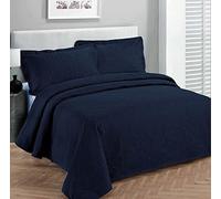 Fancy Collection Luxury Embossed Plain Bedspread Navy King Size 118" x 106"
