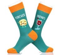 Fancy Colorful Cotton Comfy Novelty Funny Dress Socks Unisex, FAMILY-FRIEND Patterned, Wine and Cheese Friends, Large