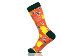 Fancy Colorful Cotton Comfy Novelty Funny Dress Socks Unisex, FOOD Patterned, When Life Give You Lemons, Large