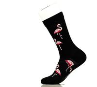Fancy Colorful Cotton Comfy Novelty Funny Dress Socks Unisex, HAPPY-PUNNY Patterned, Flamingos, Small