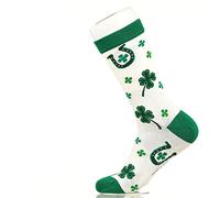 Fancy Colorful Cotton Comfy Novelty Funny Dress Socks Unisex, HAPPY-PUNNY Patterned, Lucky, Small