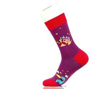 Fancy Colorful Cotton Comfy Novelty Funny Dress Socks Unisex, HAPPY-PUNNY Patterned, Princess and Dragon, Small