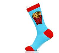Fancy Colorful Cotton Comfy Novelty Funny Dress Socks Unisex, LOVE ROMANCE Patterned, Fries Before Guys, Large