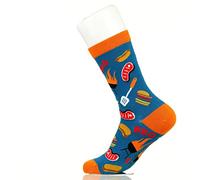 Fancy Colorful Cotton Comfy Novelty Funny Dress Socks Unisex, OUTDOOR-ADVANTURE Patterned, Bbq Collage, Large