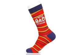 Fancy Colorful Cotton Comfy Novelty Funny Dress Socks Unisex, SNARKY COLORPG Patterned, I Make Bad Decisions, Large