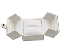 Fancy Double Door White Leatherette Button Ring Gift Presentation Box