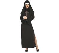 FIESTAS GUIRCA Sexy Nun - Black Robe with Leg Slit and Veil Fancy Dress Costume Adult Woman Size L 14-16