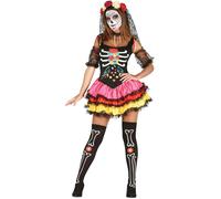 Fancy Dress Adult Catrina Short Skirt Costume Fiestas Guirca Multi S