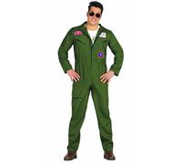 FIESTAS GUIRCA Hunky Fighter Jet Pilot Mens Fancy Dress Costume - Dark Green Aviator Jumpsuit Fancy Dress Men Size S 36-38