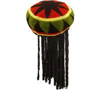 Fancy Dress Adults Knitted Rastafarian Jamaican Rasta Beanie Hat &...