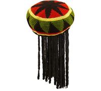 Fancy Dress Adults Knitted Rastafarian Jamaican Rasta Beanie Hat & Dreadlocks Hair