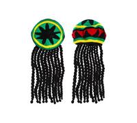 Fancy Dress Adults Knitted Rastafarian Jamaican Rasta Beanie Hat & Dreadlocks Hair