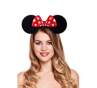 Fancy Dress Black Mouse Ears With A Red And White Polka Dot Bow Headband