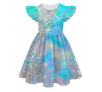 Fancy Dress Carnival Girls Summer Color 3D Digital Print Cute Personality Fashion Dress Fly Sleeve Dress(Mint Green,8-9 Years)