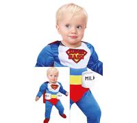 FIESTAS GUIRCA | Super Baby Fancy Dress Costume (12-18 Months) - Cape, Jumpsuit and Bottle Holder for Boys - Superhero Costume for Parties and Halloween - Ideal for Babies - Blue and Multicoloured
