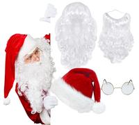 Fancy Dress Deluxe Christmas Santa Hat, Beard, Wig & Eyebrows Glasses Set, 5 Pcs Xmas Party Fancy Dress Accessories For Men