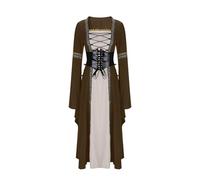 Fancy Dress For Adults Women, Gothic Elegant Square Neck Long Sleeve Flared Cuff Lace Up Ruffle Hem Maxi Dress For Cosplay Historical Costume