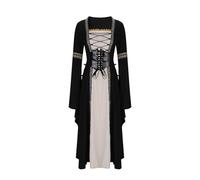 Fancy Dress For Adults Women, Gothic Elegant Square Neck Long Sleeve Flared Cuff Lace Up Ruffle Hem Maxi Dress For Cosplay Historical Costume