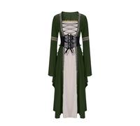 Fancy Dress For Adults Women, Gothic Elegant Square Neck Long Sleeve Flared Cuff Lace Up Ruffle Hem Maxi Dress For Cosplay Historical Costume