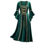 Fancy Dress for Adults, Women's Halloween Christmas Renaissance Costume Women Medieval Velvet Dress Irish Vintage Victorian Faire Costumes Party Halloween Green