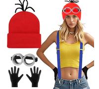 Fancy Dress, Halloween Costumes, 3 Pcs Costume Accessories Set, Steampunk Goggles, Purple Beanie and Black Gloves, Cute Funny Costumes for Cosplay Party (red)