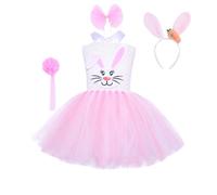 Fancy Dress Kids Girls Easter Bunny Costume 4Pcs Set With Tutu Dress Headband Bow Tie Tail Halter Neck,Pink Tulle Princess Dresses Party Cosplay Outfit Pink 7 Years