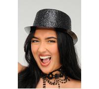 Fancy Dress Party Hat Black Glitter Adult Size Cosplay Top Hat