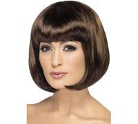 Smiffys Partyrama Wig, 12 inch, Brown Short Bob with Fringe, Ladies Glamour Wigs Fancy Dress, Adult Dress Up Wigs