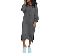 Fancy Dress-Women'S Casual Loose Solid Color Drawstring Hoodie Fall Warm Fleece Sweatshirt Maxi Dress With Pocket
