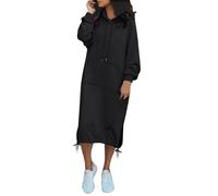 Fancy Dress-Women'S Casual Loose Solid Color Drawstring Hoodie Fall Warm Fleece Sweatshirt Maxi Dress With Pocket