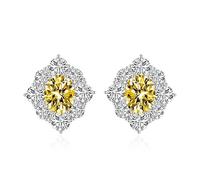 Fancy Earrings for Women, Silver Earring Cuffs for Women, Copper Earring Oval Inlay Yellow Cubic Zirconia Whoiy