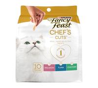 Fancy Feast Purina Chef’s Cuts Variety Pack Cooked Cat Treats with Real Chicken, Hand-Flaked Salmon and Hand-Flaked Tuna, 10 Count Pouch