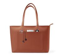 Fancy Forest Work Tote Bag for Women - Waterproof Purse with Zipper, 18L Large Vegan Leather, Stiff & Slim for Office Travel, Brown, M