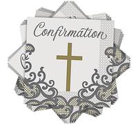 Fancy Gold Cross Confirmation Luncheon Napkins (16cm) - Elegant & Stunning Design - Perfect for Religious Celebrations & Events - 16ct