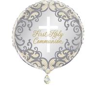 Fancy Gold Cross First Holy Communion Foil Balloon (45cm) - Ideal Decor for Confirmations, Religious Gatherings & Special Occasions - 1 Pc