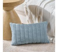 Fancy Homi 1 Pack Boho Light Blue Decorative Throw Pillow Covers 12x20 Inch for Couch Bed Sofa, Rustic Modern Farmhouse Home Decor, Soft Plush Corduroy Cute Rectangle Cushion Case 30x50 cm