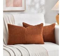 Fancy Homi 2 Pack Large Decorative Throw Pillow Covers for Living Room Couch Rustic Farmhouse Boho Decor Soft Striped Corduroy Patchwork Rectangle Cushion Cover 30x50cm