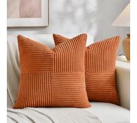 Fancy Homi 2 Packs, Autumn Orange Decorative Cushion Cover for Living Room Couch Bed Sofa Farm Boho Home Decoration Soft Corduroy Corss Patchwork Textured Square Cushion Cover 40 x 40 cm