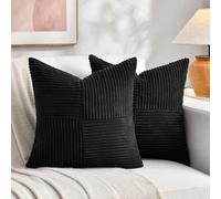 Fancy Homi 2 Packs Black Euro Decorative Throw Pillow Covers 28x28 Inch for Couch Bed Sofa, Rustic Farmhouse Boho Home Decor, Soft Corss Corduroy Patchwork Textured Square Cushion Case 71x71 cm