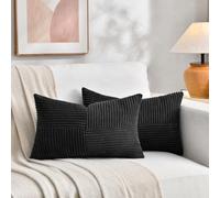 Fancy Homi 2 Packs Black Lumbar Decorative Throw Pillow Covers 20x28 Inch for Living Room Couch Bed Sofa, Rustic Farmhouse Boho Home Decor, Soft Striped Corduroy Rectangle Accent Cushion Case 50x70 cm