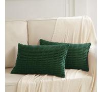 Fancy Homi 2 Packs Boho Dark Green Decorative Throw Pillow Covers 12x24 Inch for Couch Bed Sofa, Rustic Modern Farmhouse Home Decor, Soft Plush Corduroy Cute Square Cushion Case 30x60 cm
