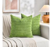 Fancy Homi 2 Packs Boho Lime Green Decorative Throw Pillow Covers 12x12 Inch for Couch Bed Sofa, Rustic Modern Farmhouse Home Decor, Soft Plush Corduroy Cute Square Cushion Case 30x30 cm