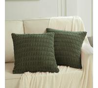 Fancy Homi 2 Packs Boho Olive Green Decorative Throw Pillow Covers 24x24 Inch for Couch Bed Sofa, Rustic Modern Farmhouse Home Decor, Soft Plush Corduroy Cute Square Cushion Case 60x60 cm