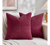 Fancy Homi 2 Packs Burgundy Red Decorative Throw Pillow Covers 20x20 Inch for Living Room Couch Bed Sofa, Farmhouse Boho Home Decor, Soft Corss Corduroy Patchwork Accent Cushion Case 50x50 cm