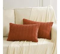 Fancy Homi 2 Packs Burnt Orange Lumbar Decorative Throw Pillow Covers 12x20 Inch for Living Room Couch Bed Sofa, Farmhouse Boho Fall Home Decor, Soft Striped Corduroy Rectangle Cushion Case 30x50 cm
