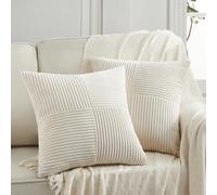 Fancy Homi 2 Packs Cream Decorative Throw Pillow Covers 22x22 Inch for Living Room Couch Bed Sofa, Rustic Farmhouse Boho Home Decor, Soft Corss Corduroy Patchwork Accent Square Cushion Case 55x55 cm